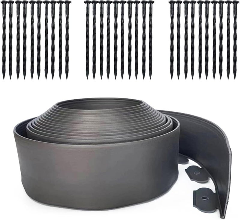 maebeacae 33FT Landscape Edging, 4 in Tall Garden Edging Borders with 30 Spikes,Flexible Lawn Edging Kit Plastic Mini Fence Borders for Grass Flower Beds, Pavement,Yard -Grey - Image 1